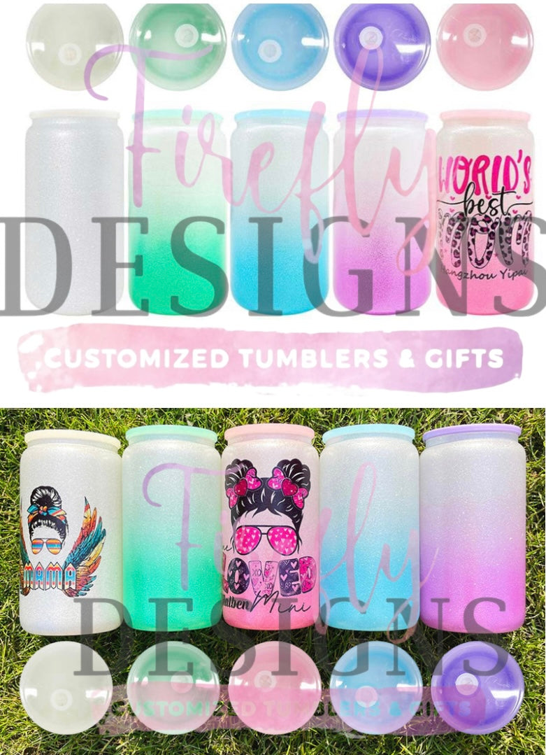 16oz. Ombré Glass Sublimatible Tumblers w/ Glass Lids