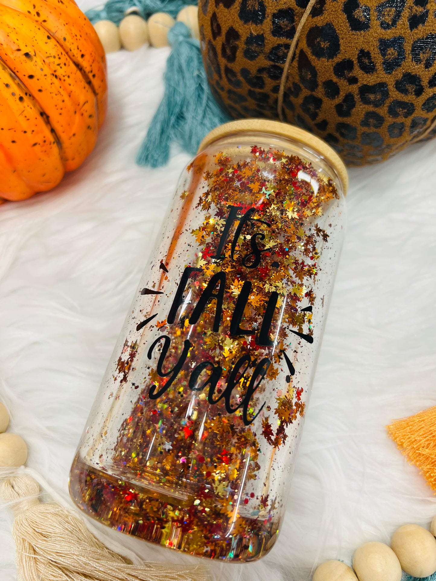 12oz It’s Fall Y’all Glass Snowglobe Sipper