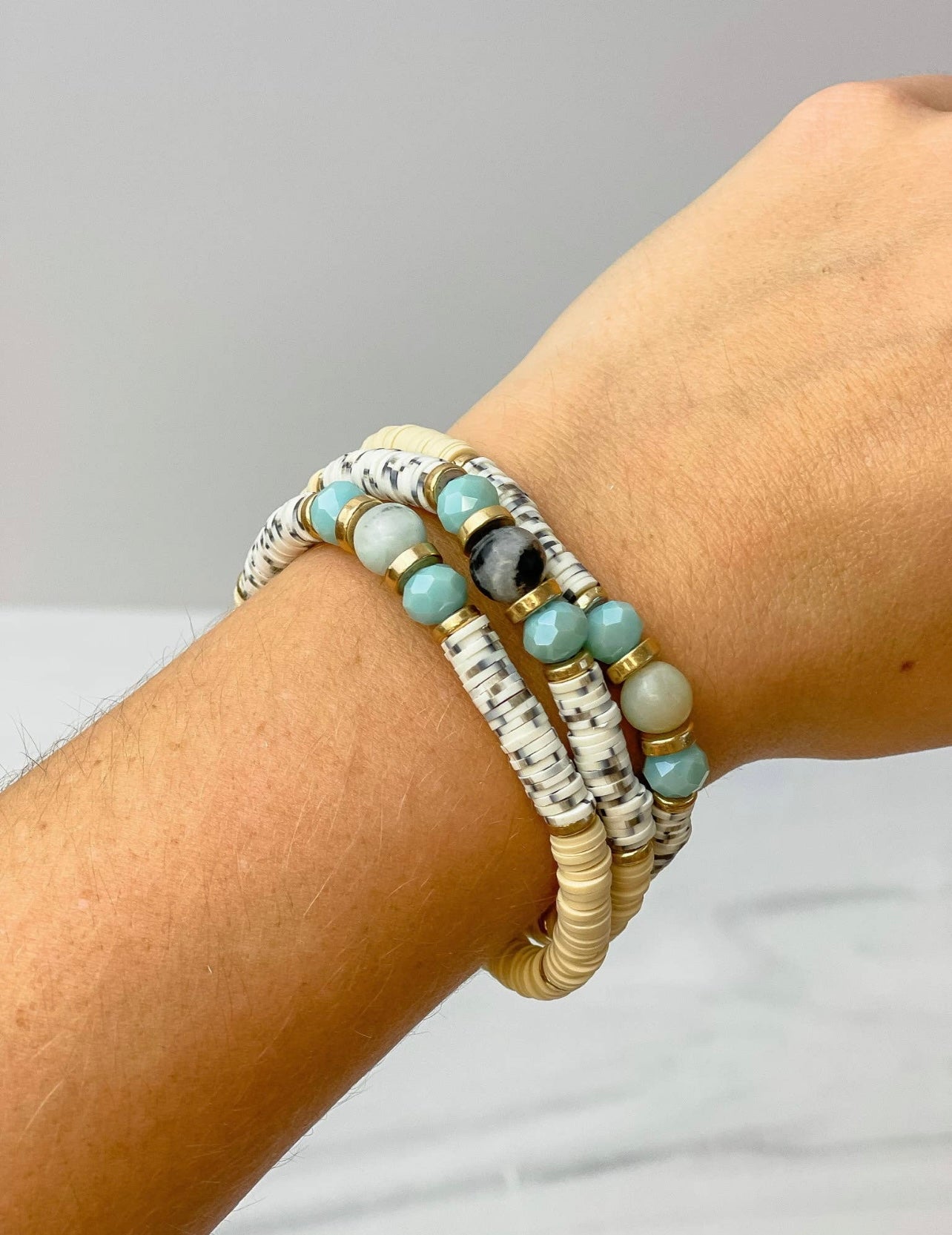 Turquoise & Clay Bead Bracelet Set