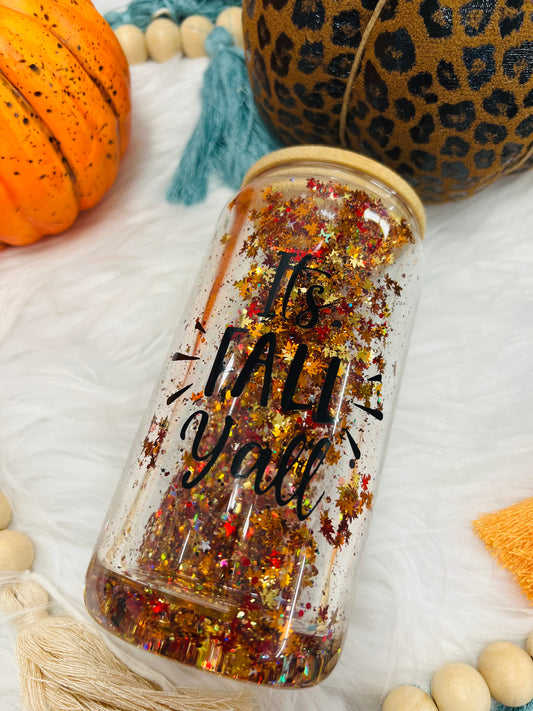 12oz It’s Fall Y’all Glass Snowglobe Sipper