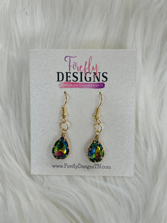 Multi Colored Earrings in a Gold Bezel