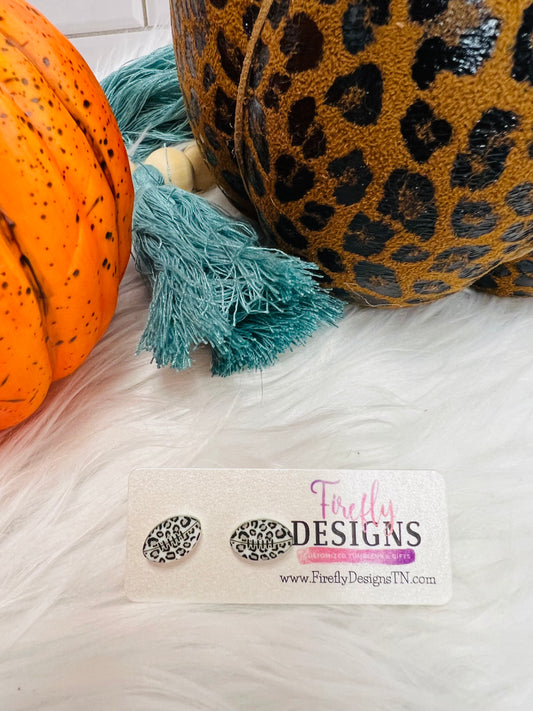 White Leopard Football Earrings