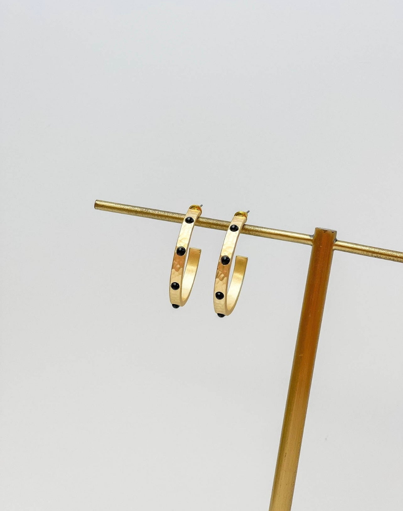 Hammered Hoop Earrings in Gold with Silver Dots