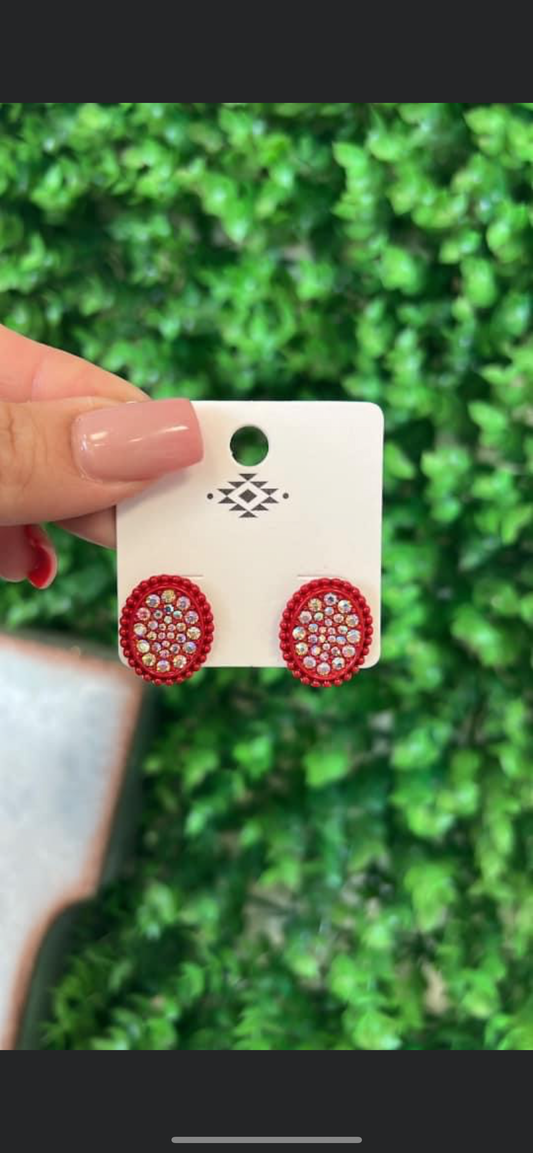 Red and Diamond Stud Earrings