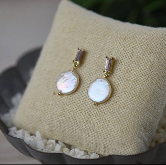 Patrice Rhinestone and Mother of Pearl Dangle Earrings