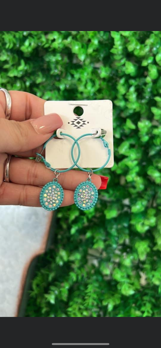 Teal and Diamond Hoop Earrings